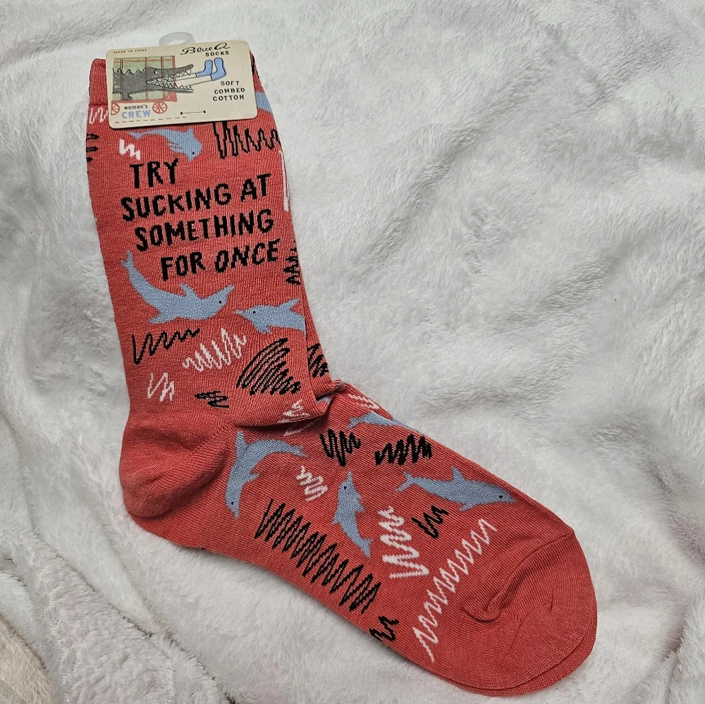 Blue Q Funny Try Sucking at Something Dolphin Crew Socks